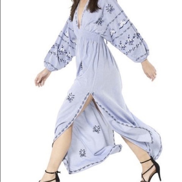 Misa Los Angeles Chantal Embroidered Cotton Chambray India Maxi Dress Small - Picture 1 of 16